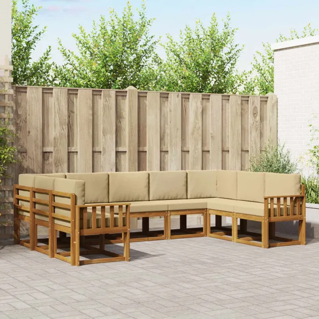vidaXL Buiten bankenset 9 st 9-zits Natuurlijk en Beige