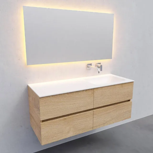 Boss & Wessing Badkamermeubel Solid Surface AQS Oslo 120x46 cm Rechts Wood Washed Oak 4 Laden Boss & Wessing Houtlook