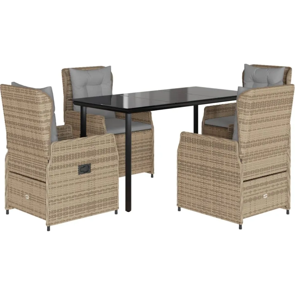 vidaXL 5-delige Tuinset met kussens poly rattan beige
