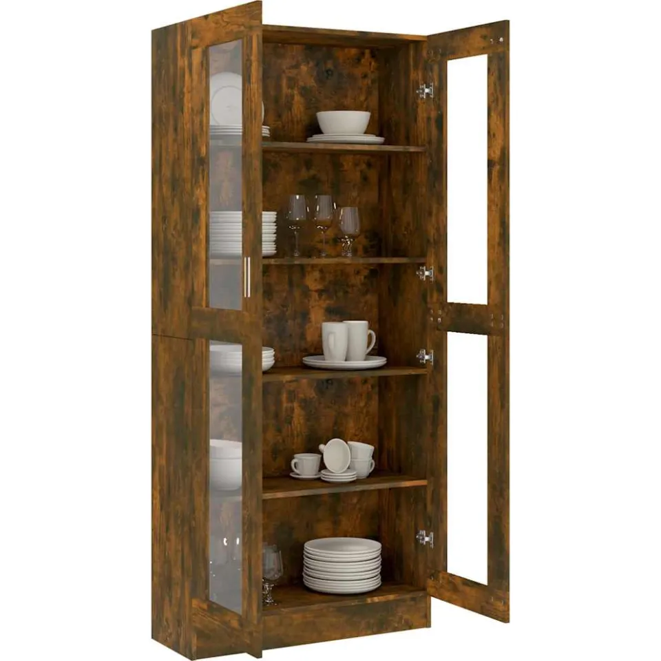 vidaXL Vitrinekast 82,5x30,5x185 cm bewerkt hout gerookt eikenkleur Bruin