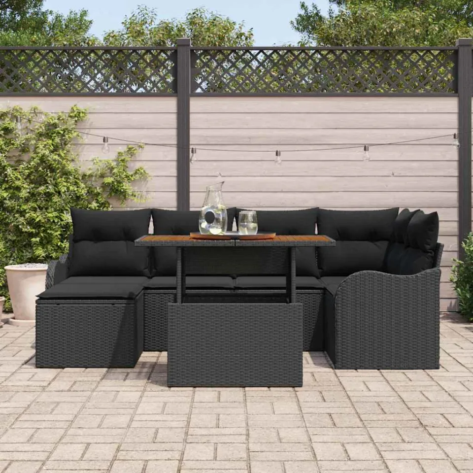 vidaXL Tuin Sofa Set 7 st Zwart Poly riet, foto 3