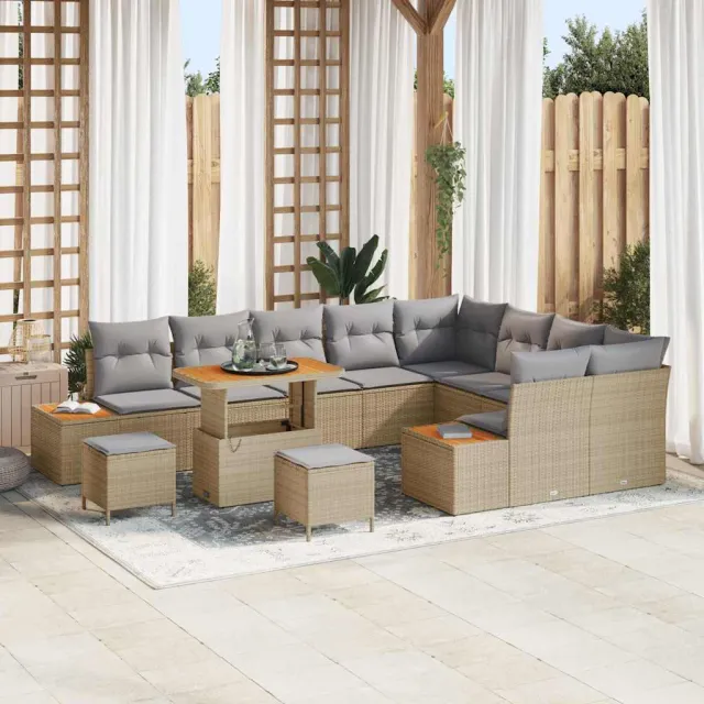 vidaXL Tuinbankenset 12 st 11-zits Beige Poly riet