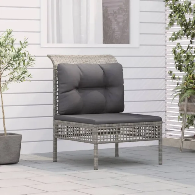 vidaXL Tuinmiddenbank met kussens poly rattan grijs, foto 2