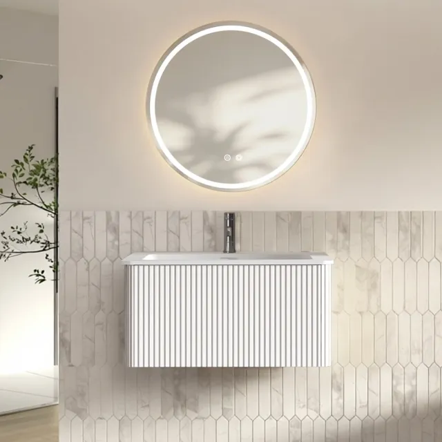 MIVRAY Badkamerkast Set - Wandhangend Badkamermeubel Met LED Spiegel En Lade - Wit Modern Voor Badkamer - 80 Cm