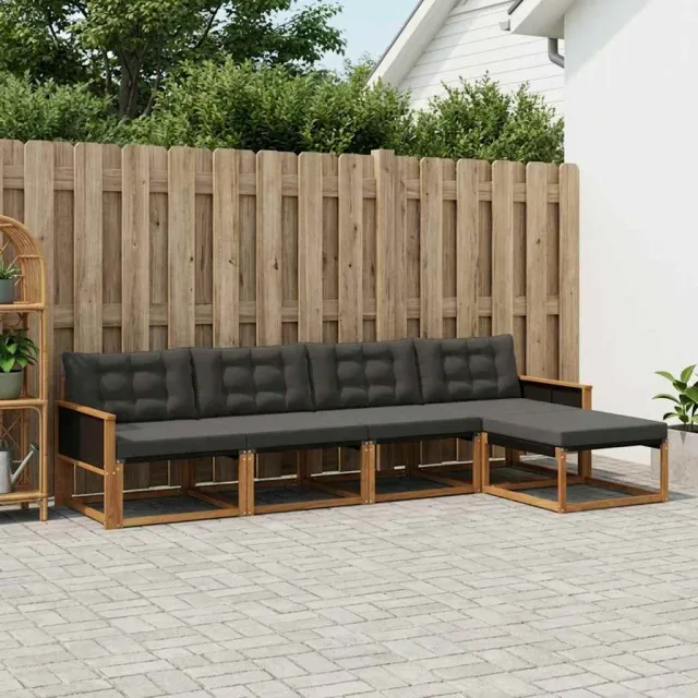 vidaXL Buiten bankenset 5 st 5-zits Naturel en Zwart