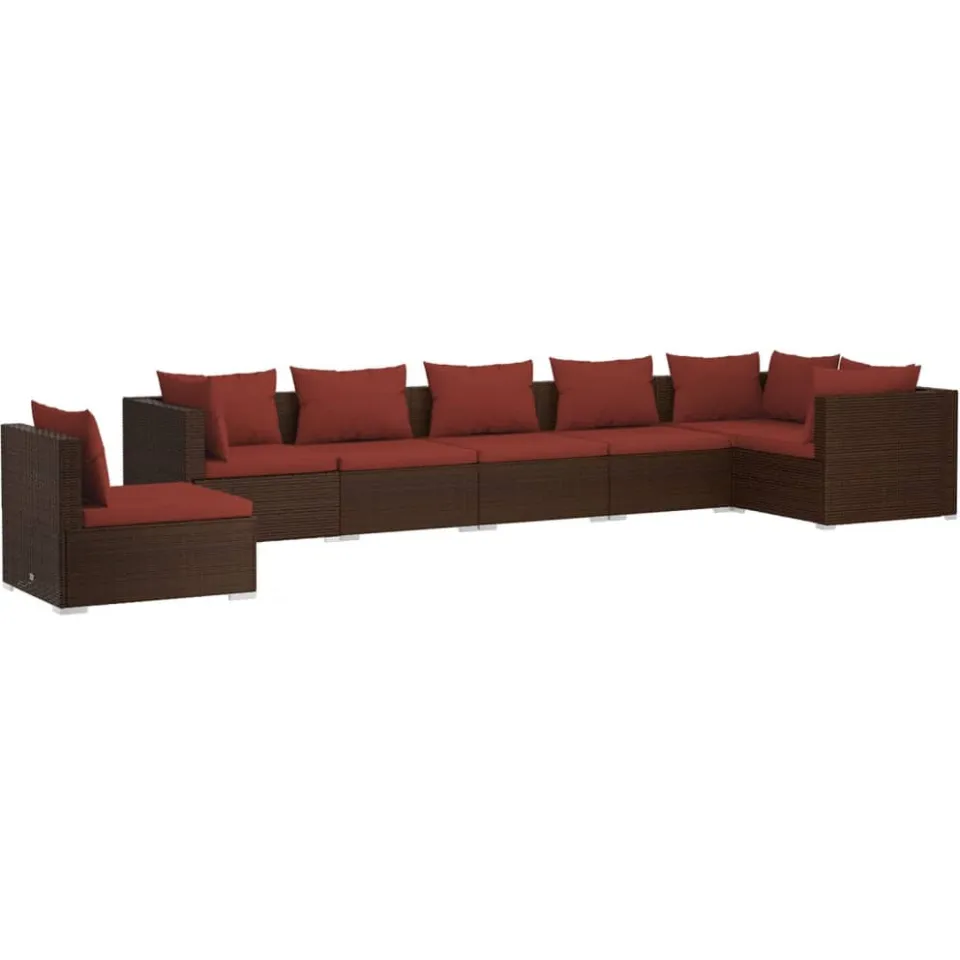 vidaXL 7-delige Loungeset met kussens poly rattan bruin, foto 4