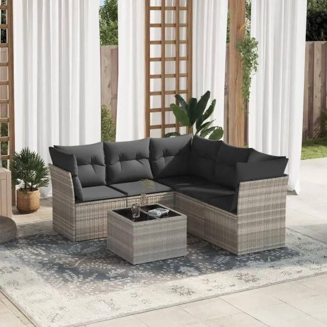 vidaXL 6-delige Loungeset met kussens poly rattan lichtgrijs grijs, foto 2