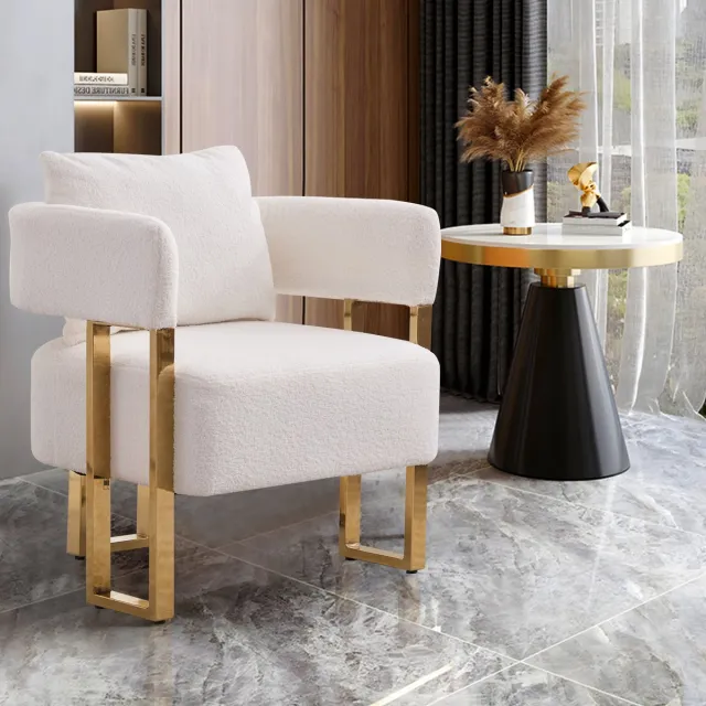 COVREO Fauteuil 68x68x70 cm wit velvet, met armleuningen en metalen frame