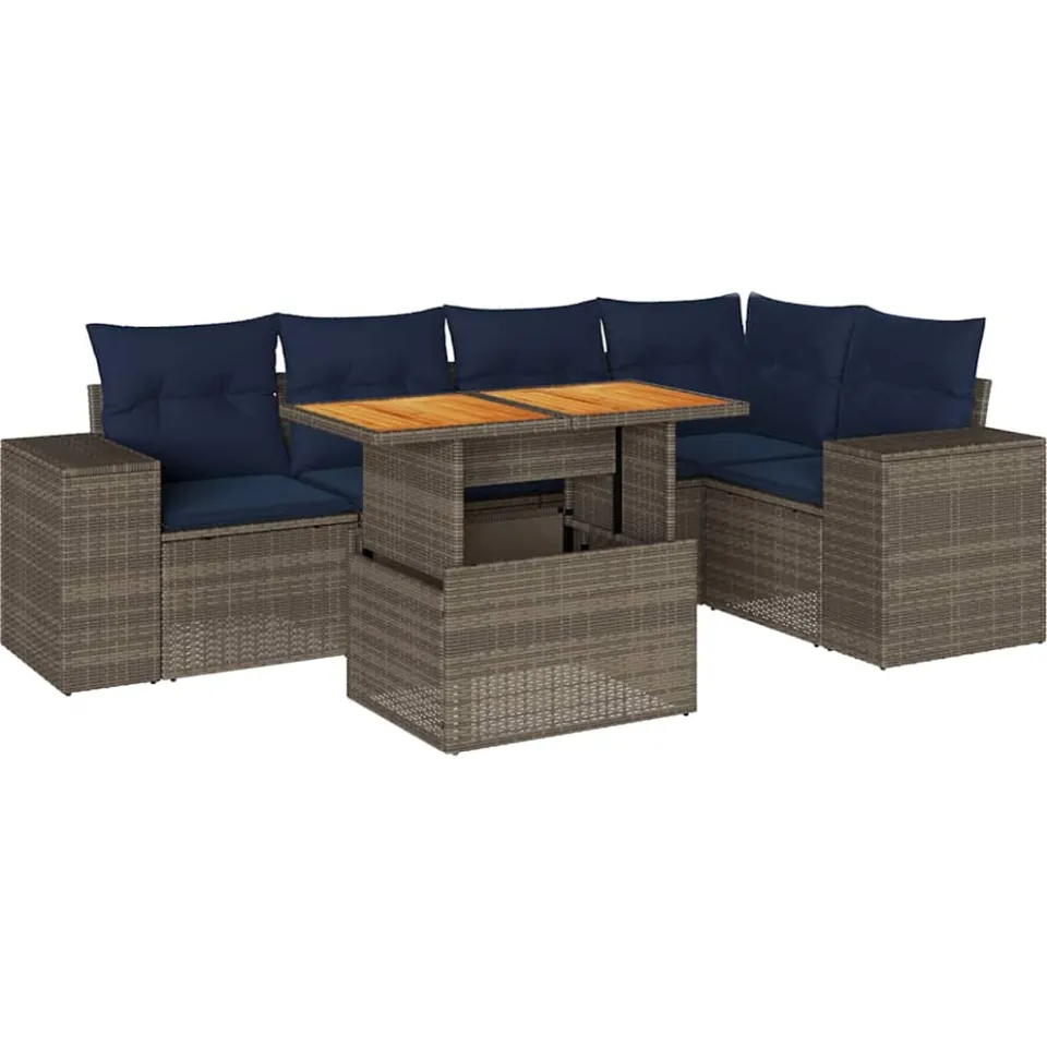 vidaXL 6-delige Loungeset met kussens poly rattan grijs, foto 3