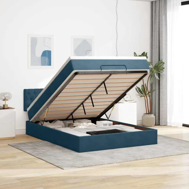 vidaXL Ottoman bed met matras en LED's 140x190cm fluweel donkerblauw blauw