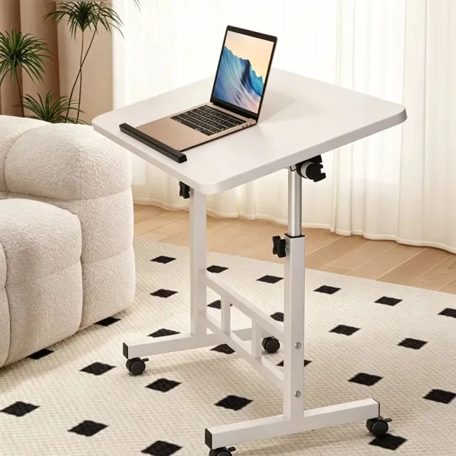 Zoranta Draagbare Verticale Laptoptafel op Wielen - Verstelbaar - 60x40 cm - Wit - Metaal en MDF