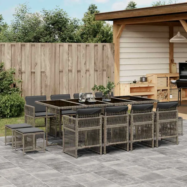 vidaXL 13-delige Tuinset met kussens poly rattan grijs