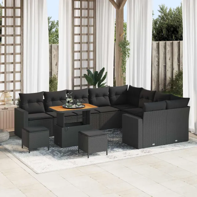 vidaXL Tuinbankenset 12 st Zwart poly rattan, foto 2