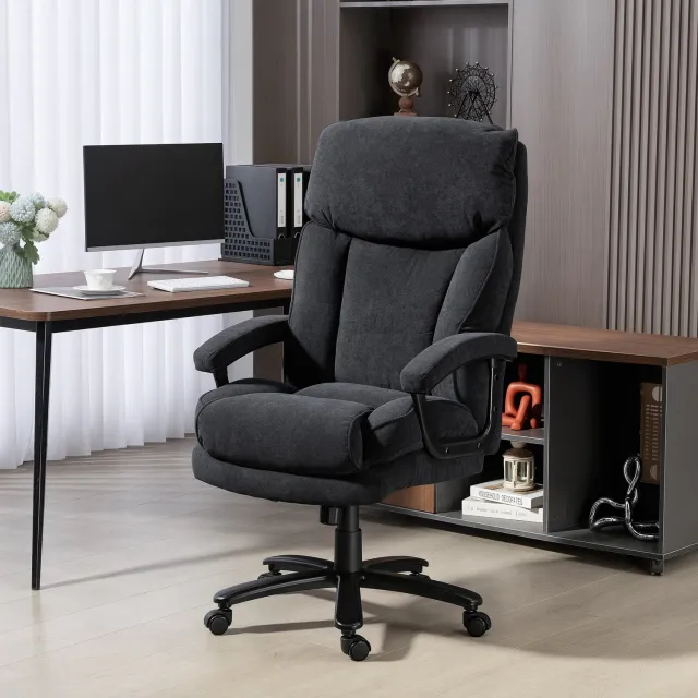 MUVANO Bureaustoel met draagvermogen van 200 kg - Stoffen bekleding - Hoge rugleuning - Zitbreedte 58 cm - In hoogte verstelbaar - Voor kantoor en thuis Zwart