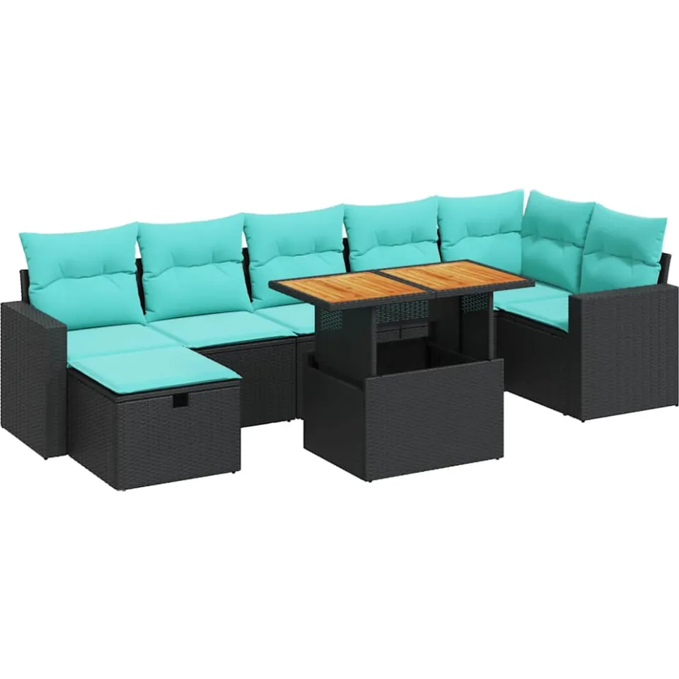 vidaXL 8-delige Loungeset met kussens poly rattan acacia grijs