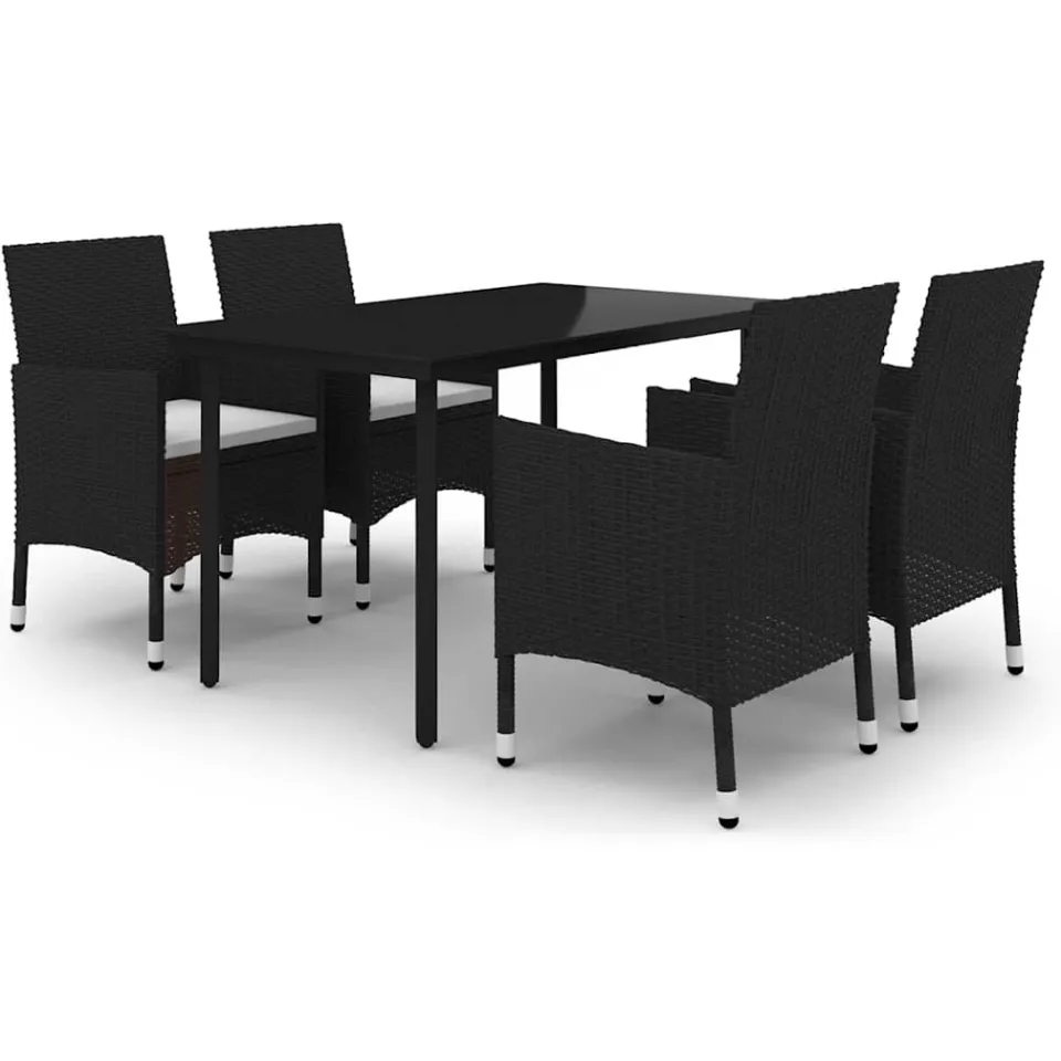 vidaXL 5-delige Tuinset met kussens poly rattan en glas zwart, foto 3