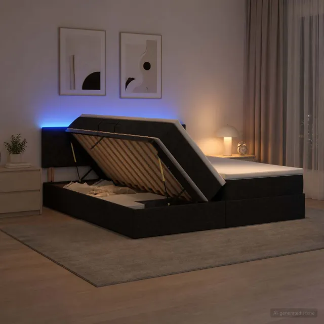 vidaXL LED Opslagbed met Matras Zwart 200 x 200 cm Stof