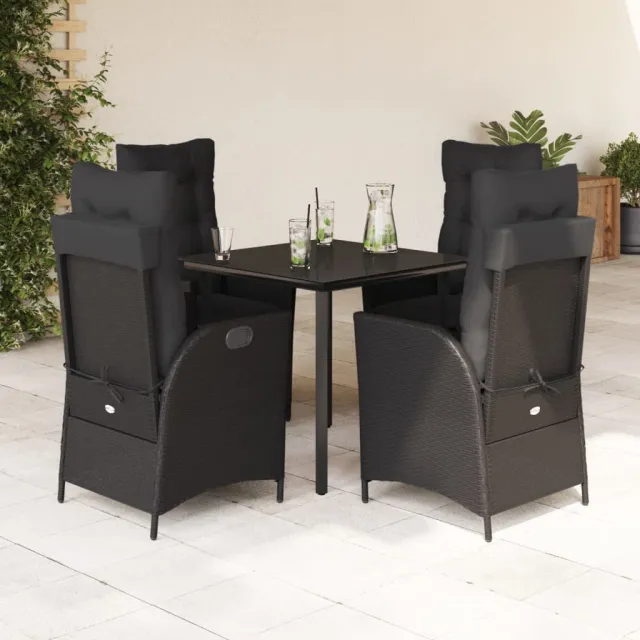 vidaXL 5-delige Tuinset met kussens poly rattan zwart, foto 2