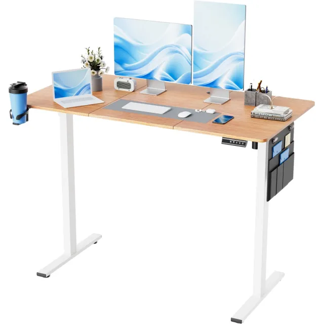 Earthyhome Zit-sta bureau - 140 x 60 cm - Elektrisch Verstelbaar 71cm-117cm - met Anti-botsing technologie - Geheugenfunctie - Houtkleur. Houtkleur-140 x 60