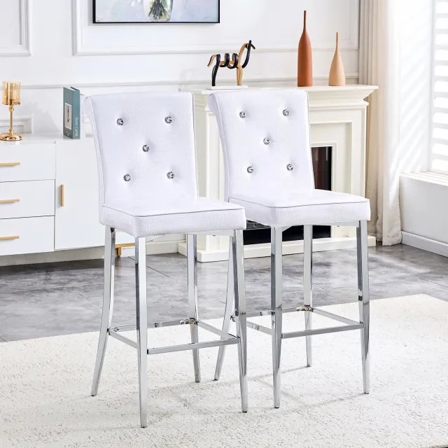 MUVANO Witte barkrukken set van 2 - Barstoelen met hoge rugleuning - Kunstleer met krokodillenreliëf - Zithoogte 75 cm - Kookeiland en thuisbar