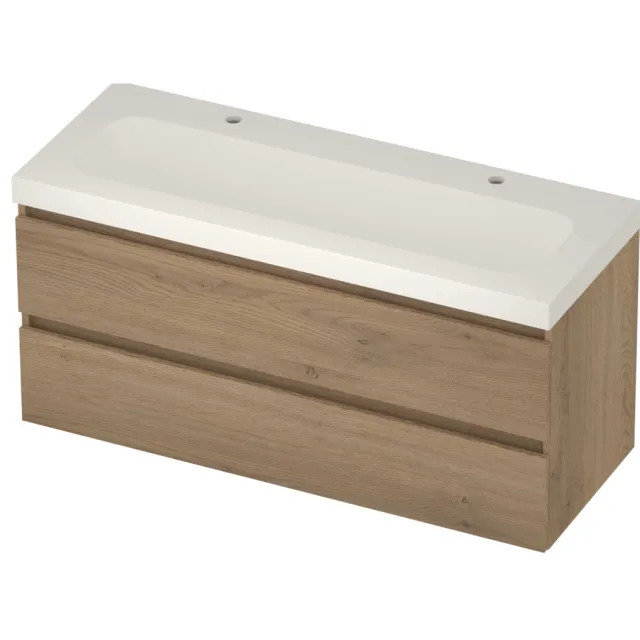Basic-Line Moby 46 Badmeubelset Polystone 2 Kraangaten 120x46x58 cm M46MWEPO1202 Pure Oak Mat Wit