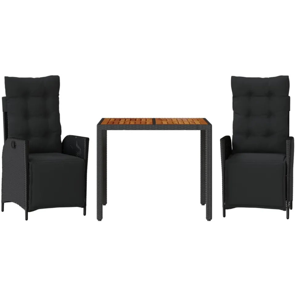 vidaXL 3-delige Tuinset met kussens poly rattan zwart, foto 3