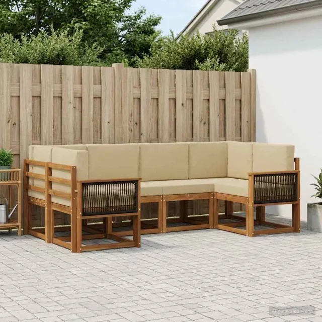 vidaXL Buiten bankenset 6 st 6-zits Natuurlijk en Beige
