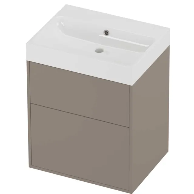 Proline Podium Badmeubelset Polystone Loft 2 Laden 60x46x75 cm Glans Wit Clay Beige