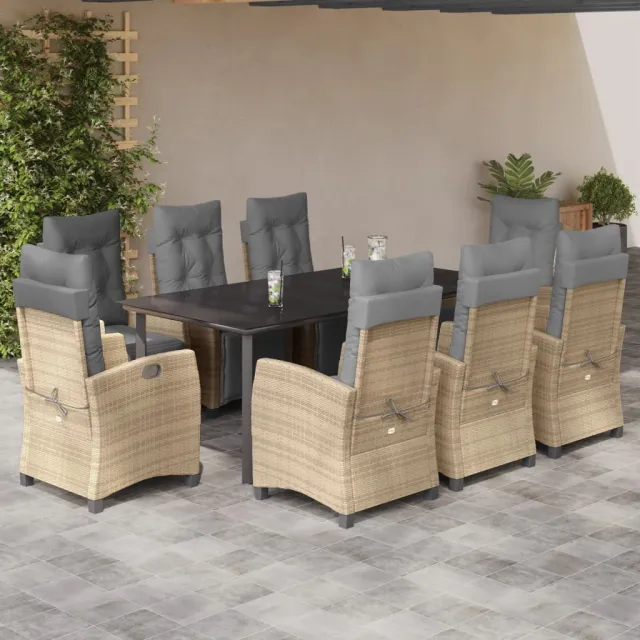 vidaXL 9-delige Tuinset met kussens poly rattan gemengd beige, foto 2