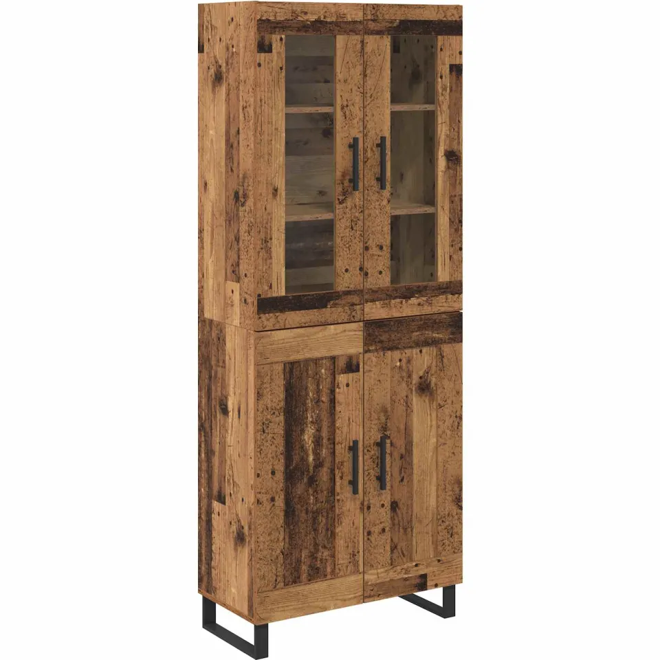 vidaXL Hoge kast 2 st Oud Hout 69,5 x 34 x 180 cm Bewerkt hout bruin, foto 3