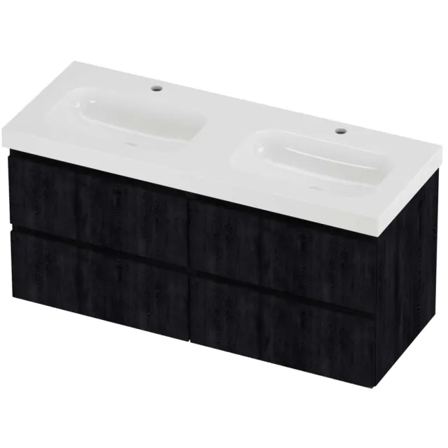 Proline Haga Badmeubelset Polystone Mezza 4 Laden 120x46x58 cm Glans Wit Charcoal Oak Eiken