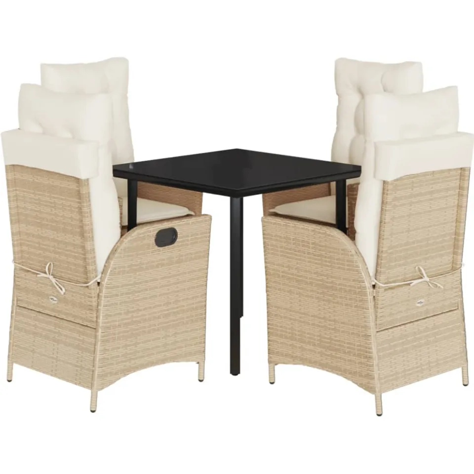 vidaXL 5-delige Tuinset met kussens poly rattan beige, foto 3