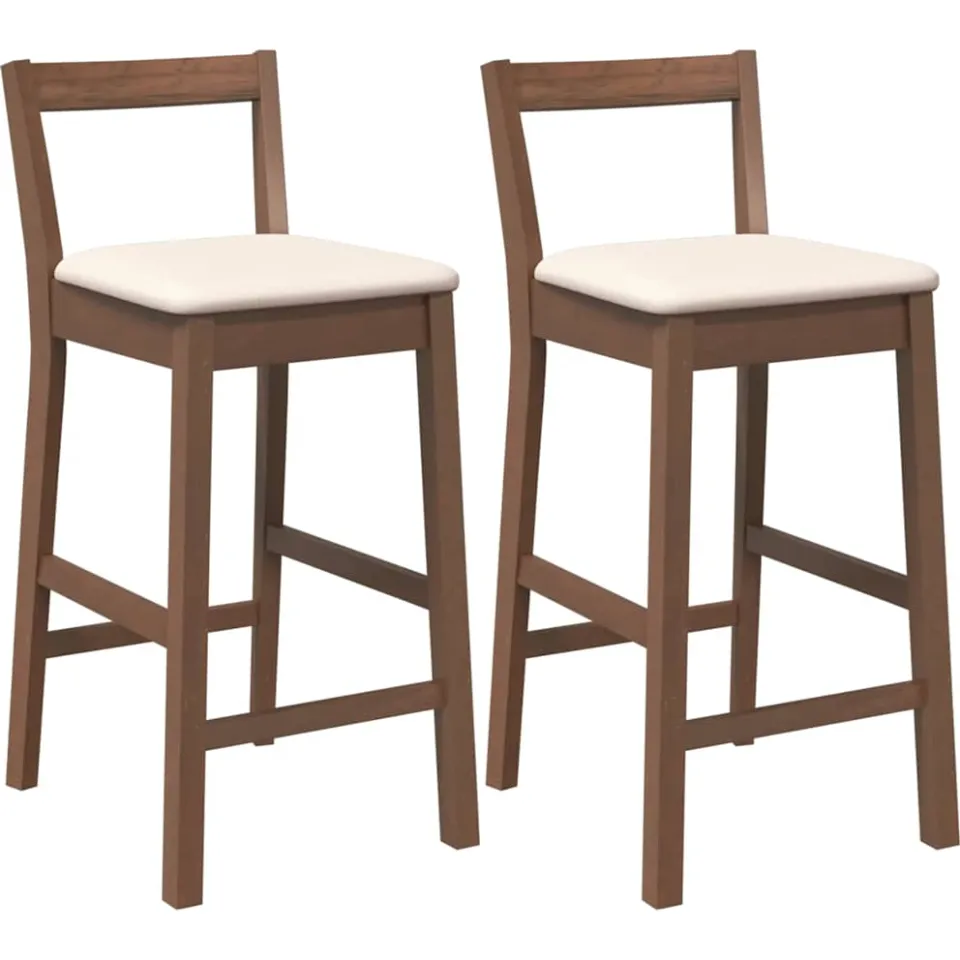 vidaXL Barkrukken met kussens 2 stuks Bruin massief hout rubber