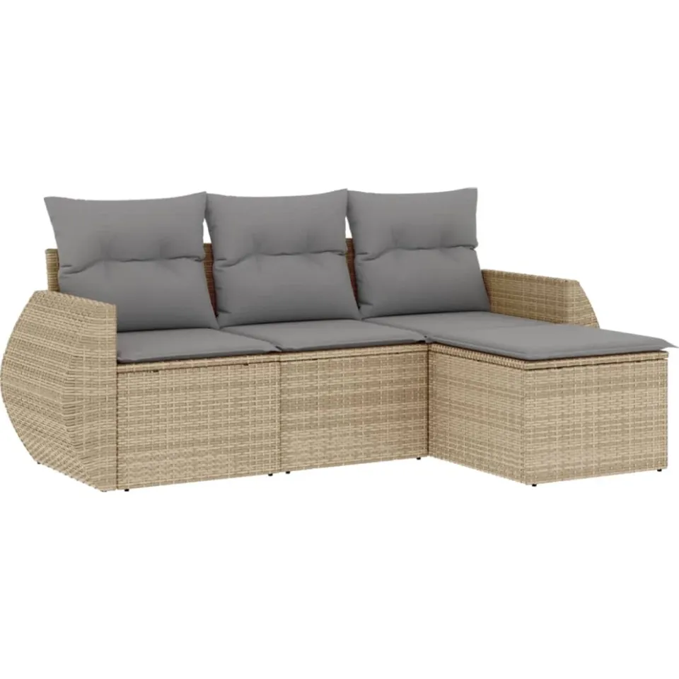 vidaXL 4-delige Loungeset met kussens poly rattan beige, foto 3