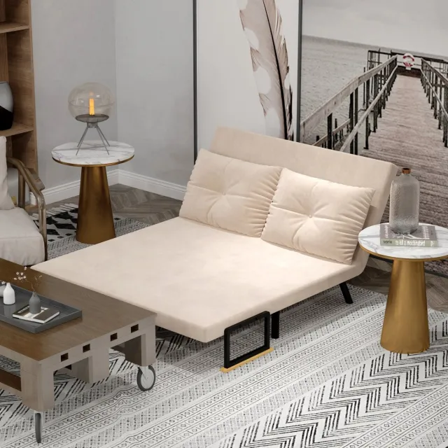 COVREO Relaxfauteuil 102x73x81 cm beige, stof met bedfunctie