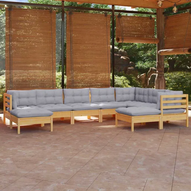 vidaXL 9-delige Loungeset met grijze kussens massief grenenhout grijs, foto 2