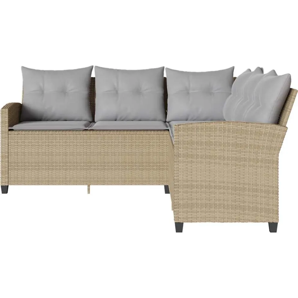 vidaXL Loungebank met kussens L-vormig poly rattan beige, foto 3