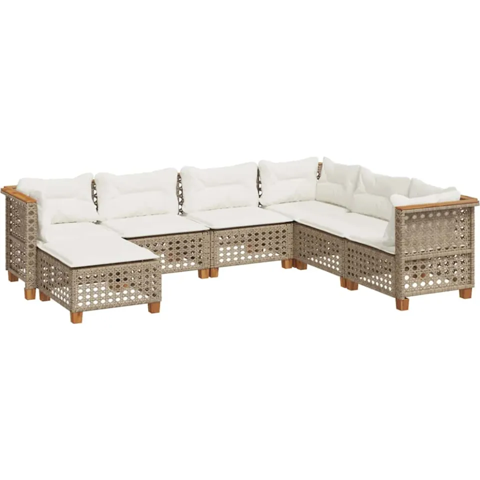 vidaXL 7-delige Loungeset met kussens poly rattan beige