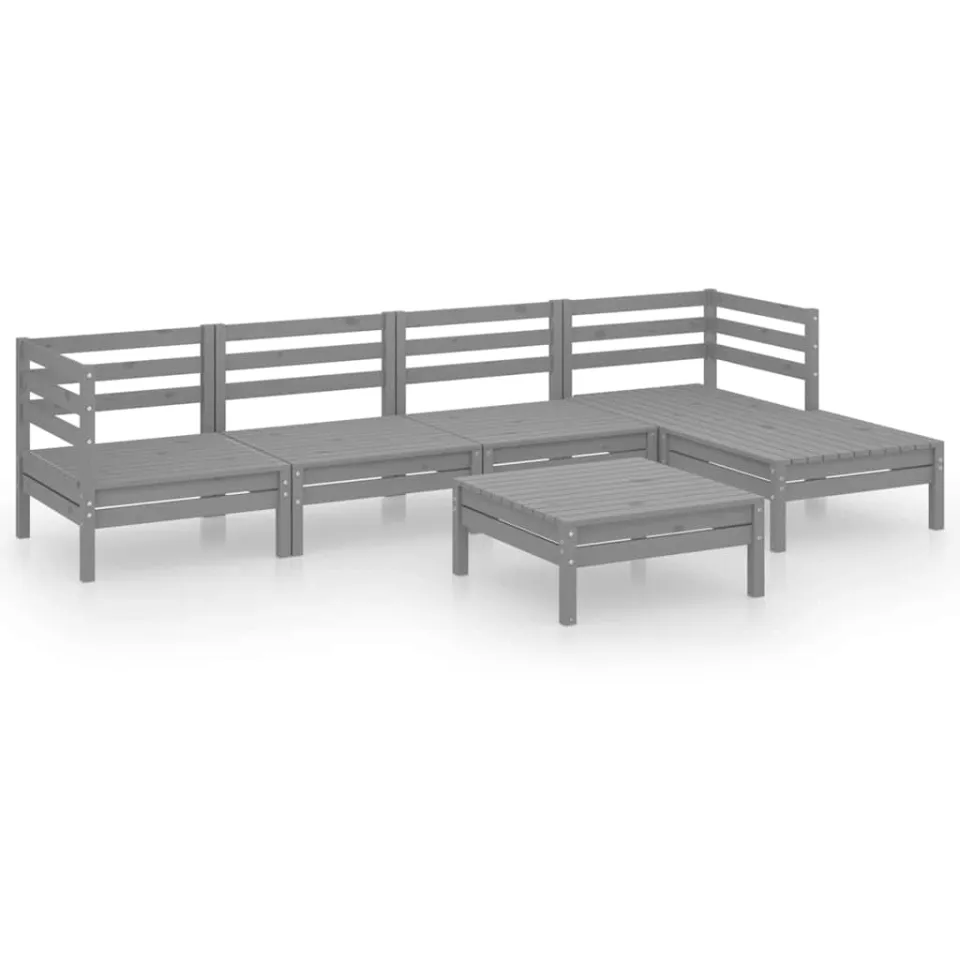 vidaXL 6-delige Loungeset massief grenenhout grijs, foto 3