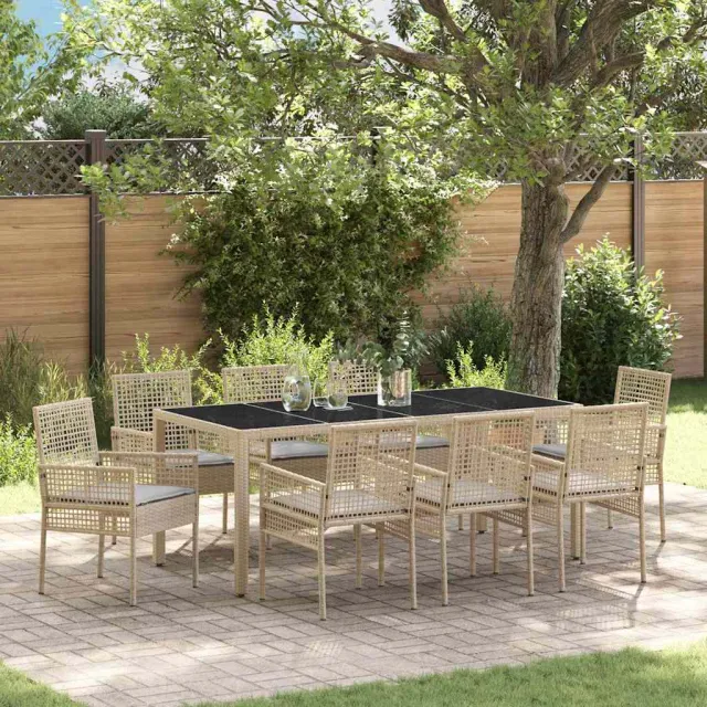 vidaXL Tuin eettafelset 9 st Beige poly rattan, foto 2