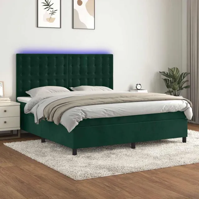 vidaXL Boxspring met matras en LED fluweel donkergroen 180x200 cm groen