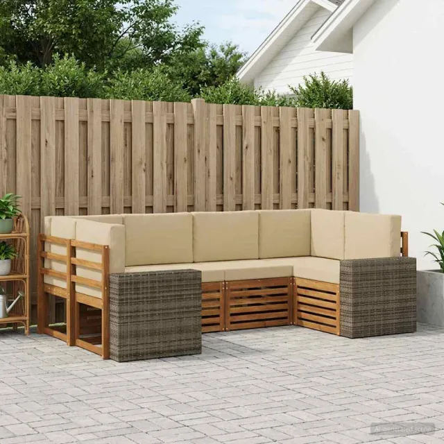 vidaXL Buiten bankenset 6 st 6-zits Natuurlijk en Beige