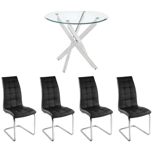 Vente-unique Tafelset met eettafel COSIMA + 2 stoelen NADYA - Zwart Transparant