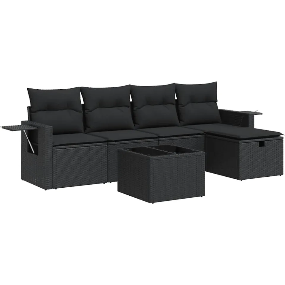 vidaXL 6-delige Loungeset met kussens poly rattan zwart, foto 3