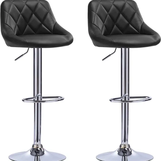 Dripio Designer Barkruk Gadise - Met rugleuning - Stevig - Ergonomische barstoel - Zithoogte 60 - 82cm - Zwart - Set van 2 - Keuken en bar - In hoogte verstelbaar