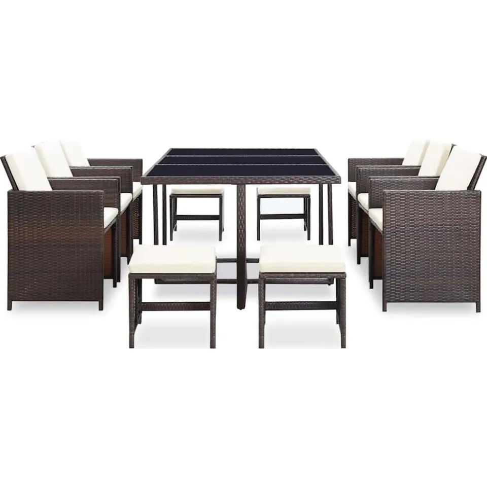 vidaXL 11-delige Tuinset met kussens poly rattan bruin, foto 3