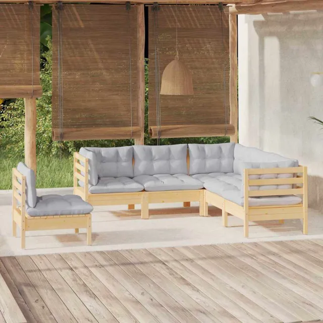 vidaXL 5-delige Loungeset met grijze kussens grenenhout grijs, foto 2