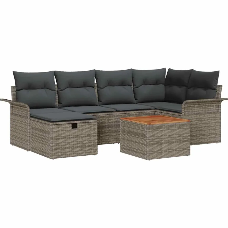 vidaXL Tuinbankenset 7 st Grijs Poly riet