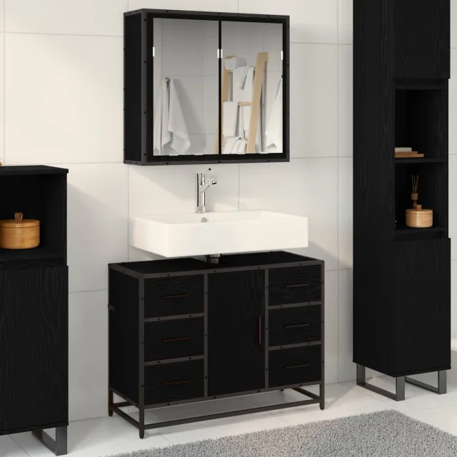 vidaXL Badkamermeubelset 2 st Zwart Eiken 80 x 33 x 60 cm Bewerkt hout, foto 2