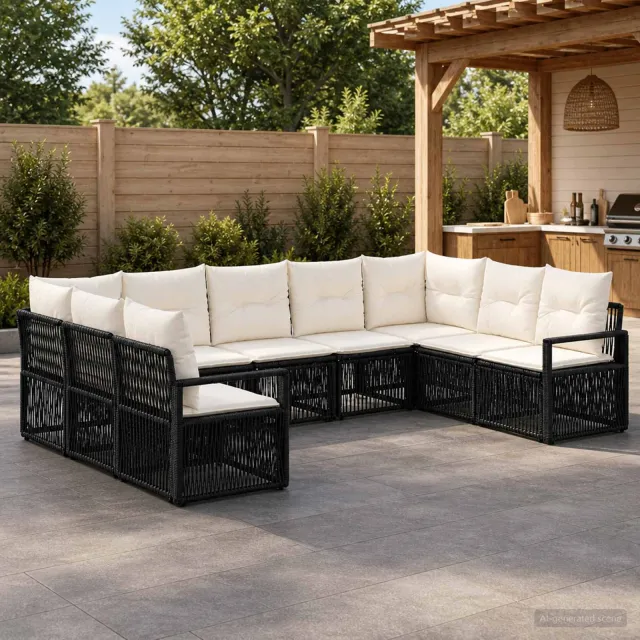 vidaXL Tuinbankenset 9 st 9-zits Zwart poly rattan, foto 2